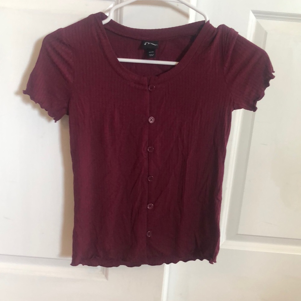 Girls Medium, Red, Ribbed Tee, with buttons.